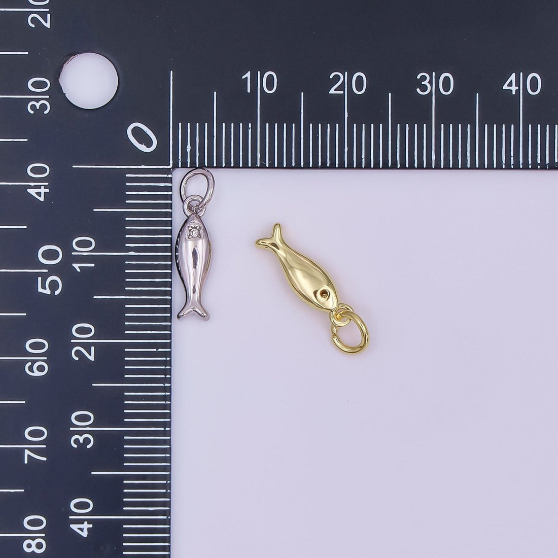 24K Gold Filled Clear CZ Fish Minimalist 3D Multidimensional Charm | AF432