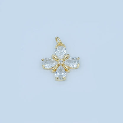24K Gold Filled Clear CZ Flower Clover Charm | C791