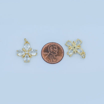 24K Gold Filled Clear CZ Flower Clover Charm | C791