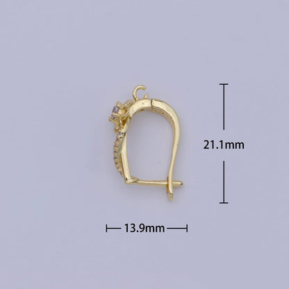 24K Gold Filled Clear CZ Flower Lined Open Loop English Lock Drop Earrings Findings | Z820