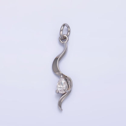 24K Gold Filled Clear CZ Geometric Curve Charm in Gold &amp; Silver | W813