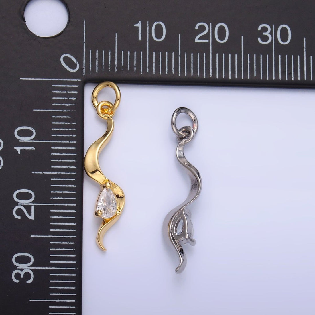 24K Gold Filled Clear CZ Geometric Curve Charm in Gold &amp; Silver | W813