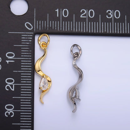 24K Gold Filled Clear CZ Geometric Curve Charm in Gold &amp; Silver | W813