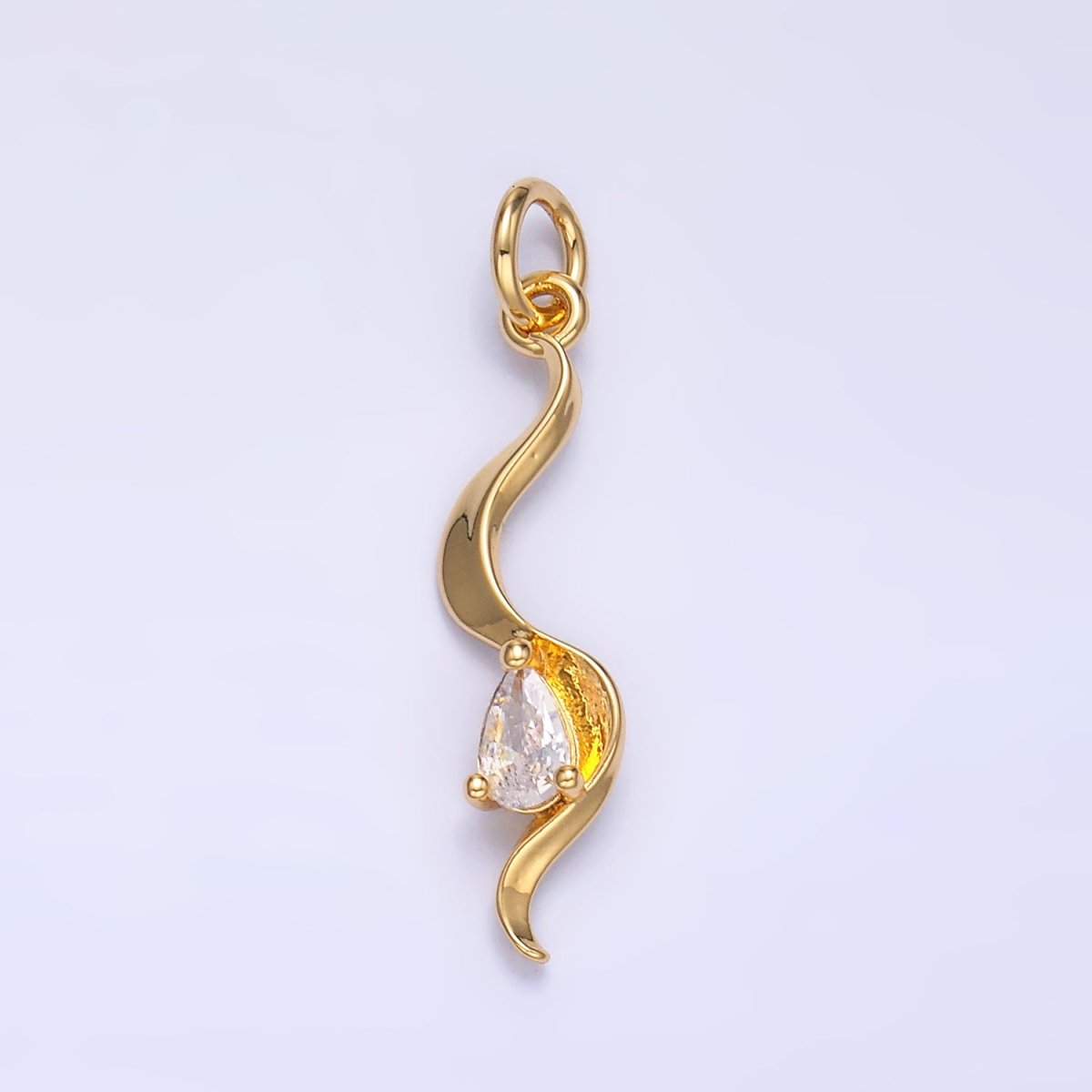 24K Gold Filled Clear CZ Geometric Curve Charm in Gold &amp; Silver | W813