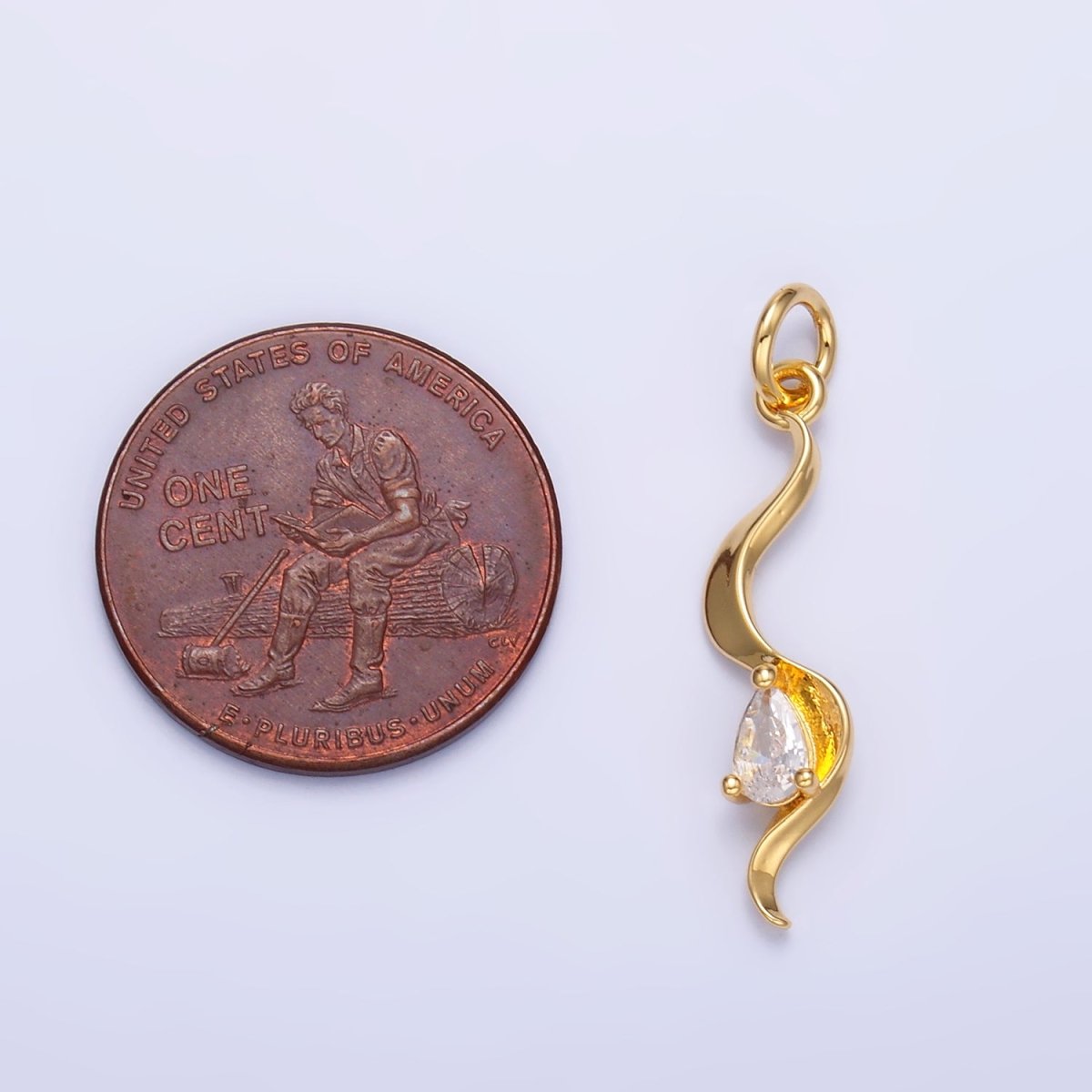 24K Gold Filled Clear CZ Geometric Curve Charm in Gold &amp; Silver | W813
