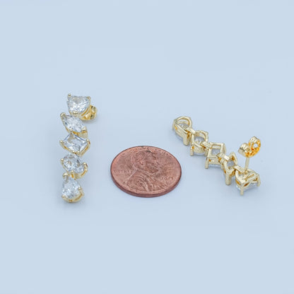 24K Gold Filled Clear CZ Geometric Drop Stud Earrings | AD1208