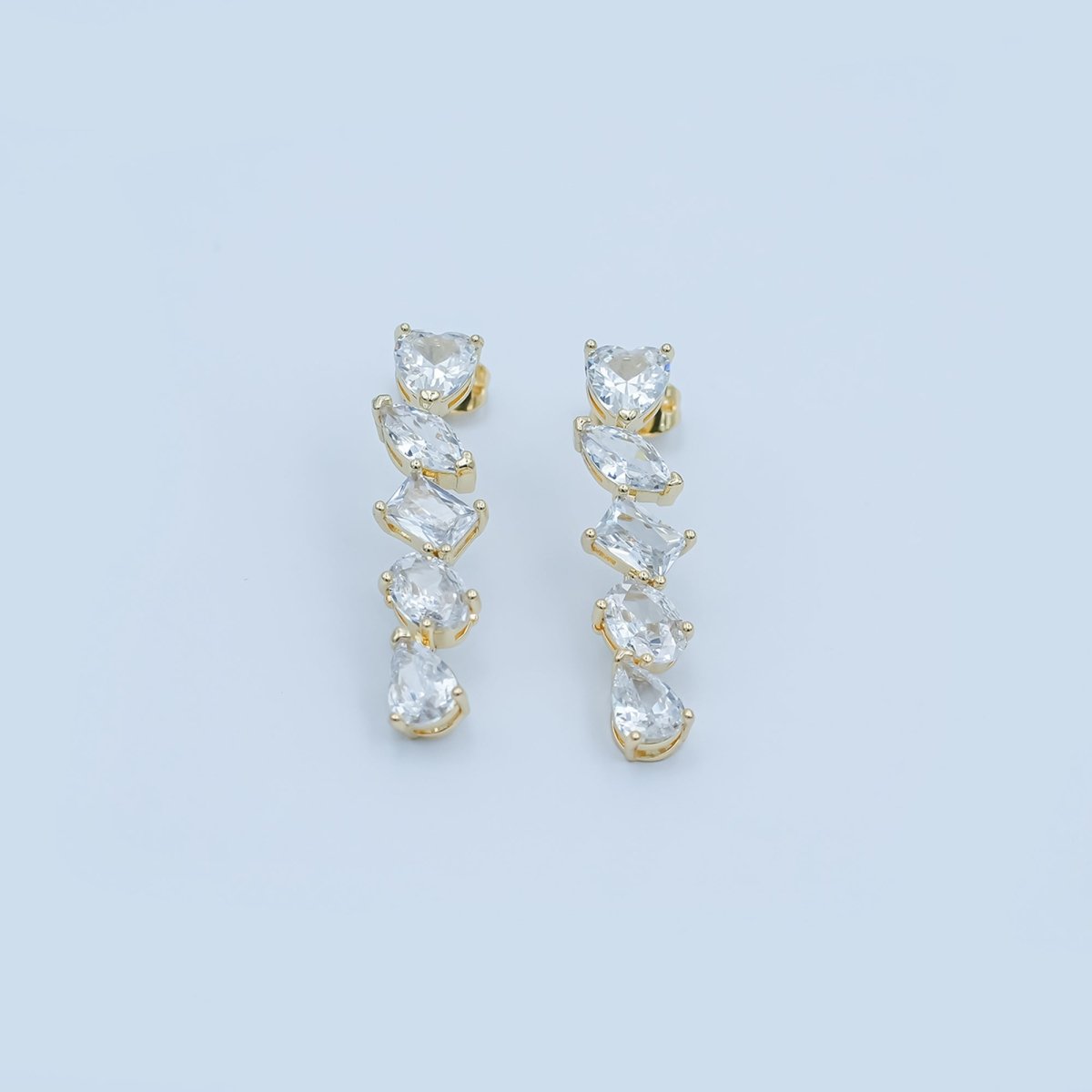 24K Gold Filled Clear CZ Geometric Drop Stud Earrings | AD1208