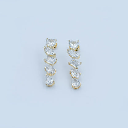 24K Gold Filled Clear CZ Geometric Drop Stud Earrings | AD1208