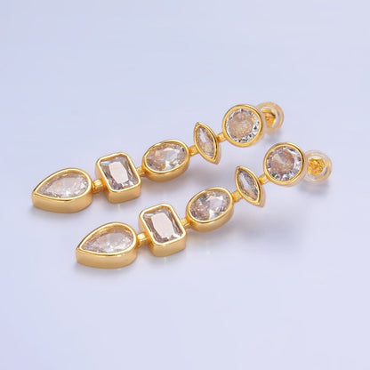 24K Gold Filled Clear CZ Geometric Drop Stud Earrings | AI496