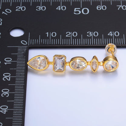 24K Gold Filled Clear CZ Geometric Drop Stud Earrings | AI496
