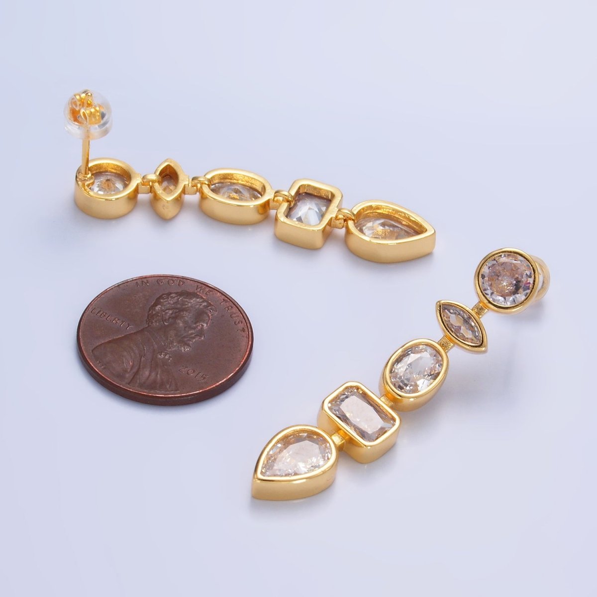 24K Gold Filled Clear CZ Geometric Drop Stud Earrings | AI496