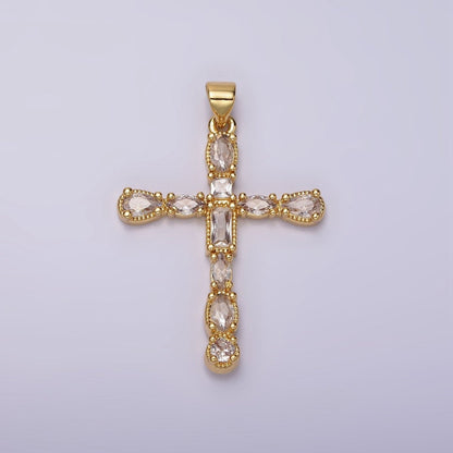 24K Gold Filled Clear CZ Geometric Latin Cross Pendant | N1922