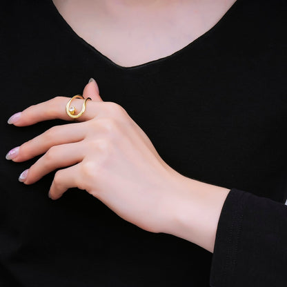 24K Gold Filled Clear CZ Geometric Molten Open Double Band Ring | O1988