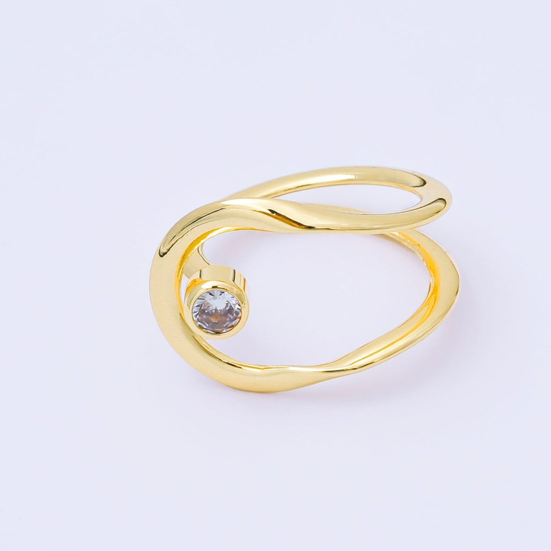 24K Gold Filled Clear CZ Geometric Molten Open Double Band Ring | O1988
