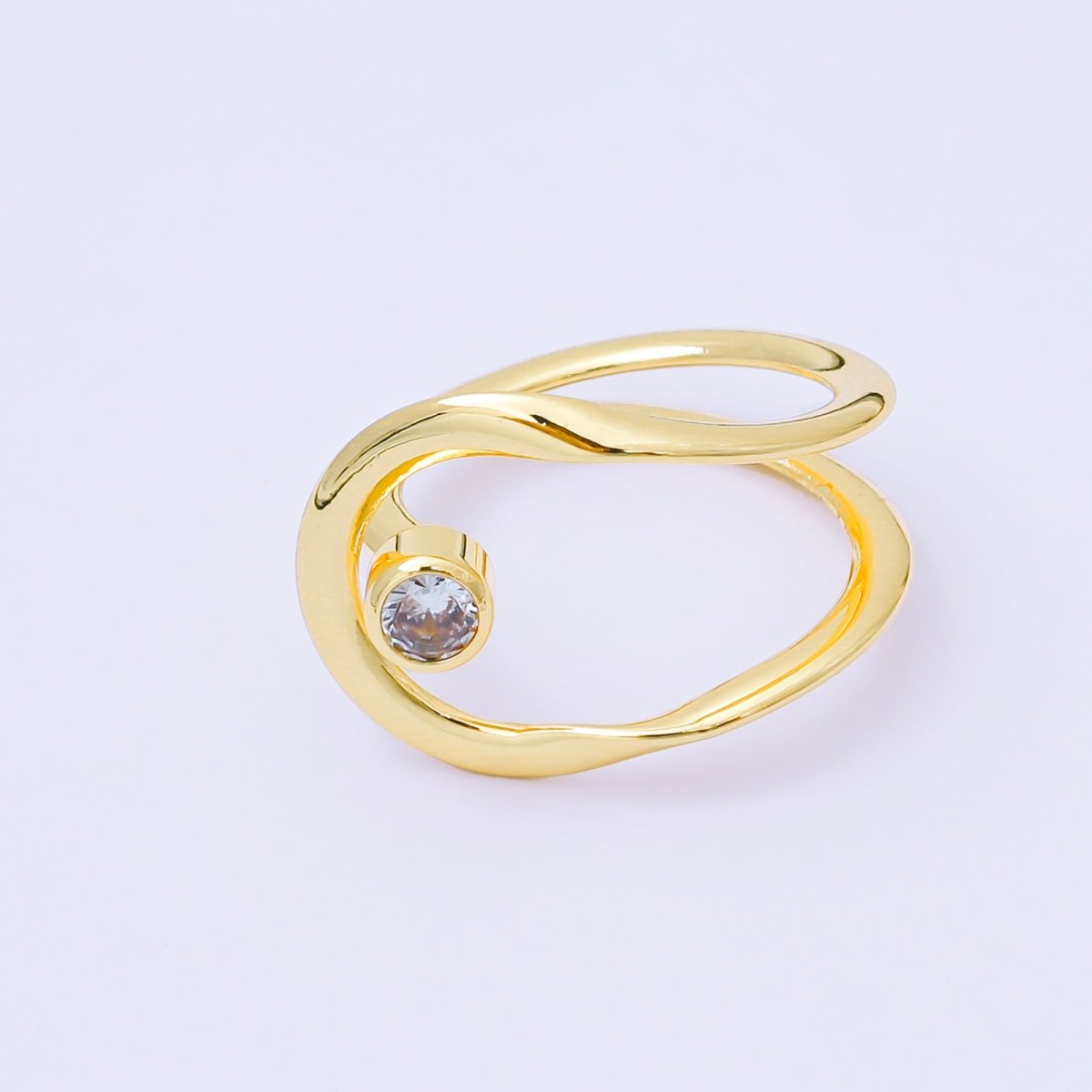 24K Gold Filled Clear CZ Geometric Molten Open Double Band Ring | O1988