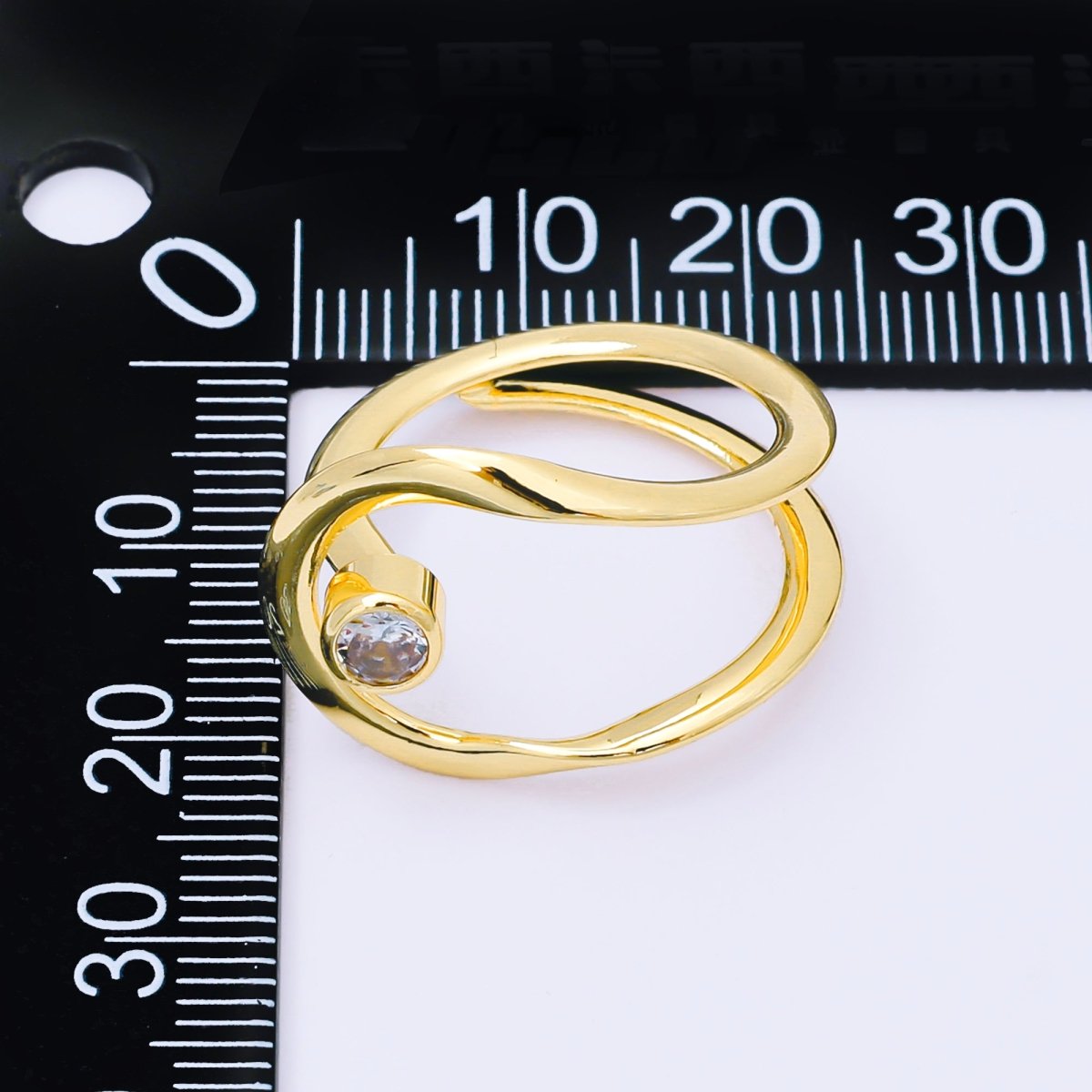 24K Gold Filled Clear CZ Geometric Molten Open Double Band Ring | O1988