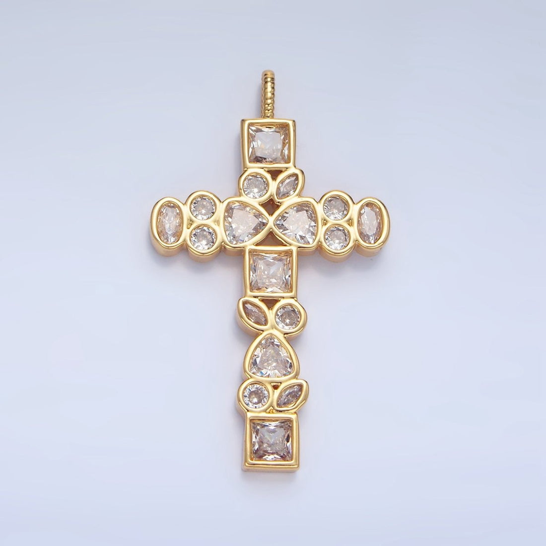 24K Gold Filled Clear CZ Geometric Religious Cross Pendant | AA785
