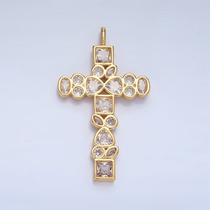 24K Gold Filled Clear CZ Geometric Religious Cross Pendant | AA785