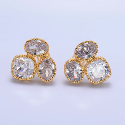 24K Gold Filled Clear CZ Geometric Stud Earrings | AB1422
