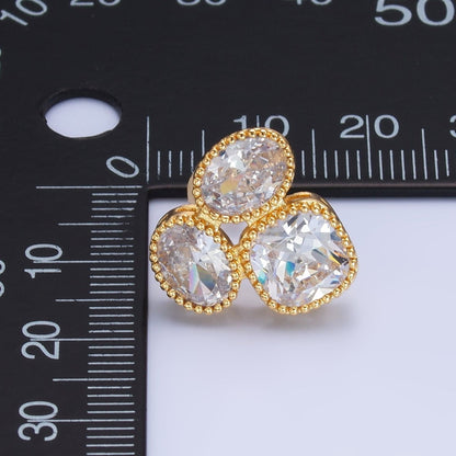 24K Gold Filled Clear CZ Geometric Stud Earrings | AB1422