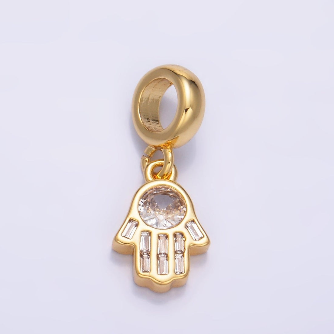 24K Gold Filled Clear CZ Hamsa Hand Rhodelle Bail Drop Pendant | W271