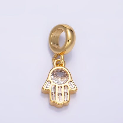 24K Gold Filled Clear CZ Hamsa Hand Rhodelle Bail Drop Pendant | W271