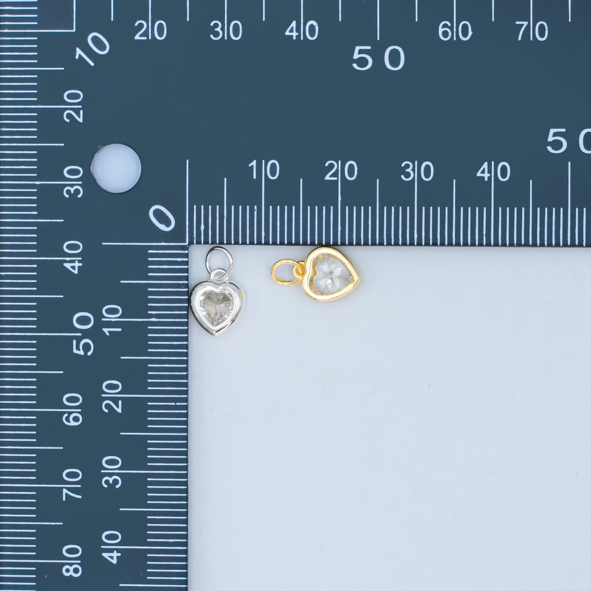 S925 Sterling Silver 9mm Clear CZ Heart Bezel Charm in Gold &amp; Silver | SL-638