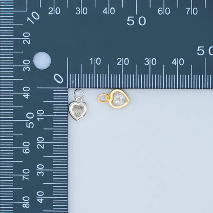 S925 Sterling Silver 9mm Clear CZ Heart Bezel Charm in Gold &amp; Silver | SL-638