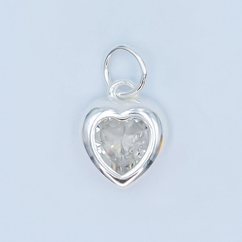 S925 Sterling Silver 9mm Clear CZ Heart Bezel Charm in Gold &amp; Silver | SL-638