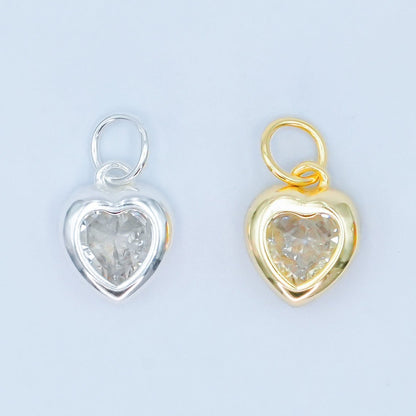 S925 Sterling Silver 9mm Clear CZ Heart Bezel Charm in Gold &amp; Silver | SL-638