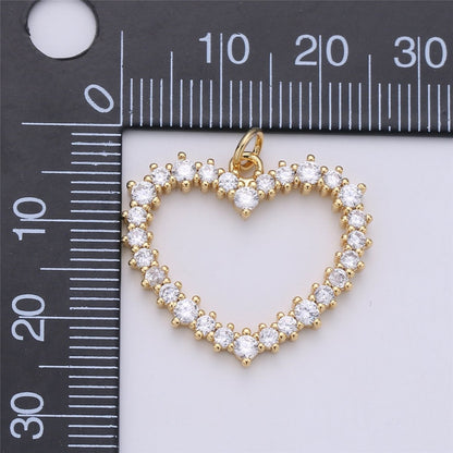24K Gold Filled Clear CZ Heart Open Charm | C-732