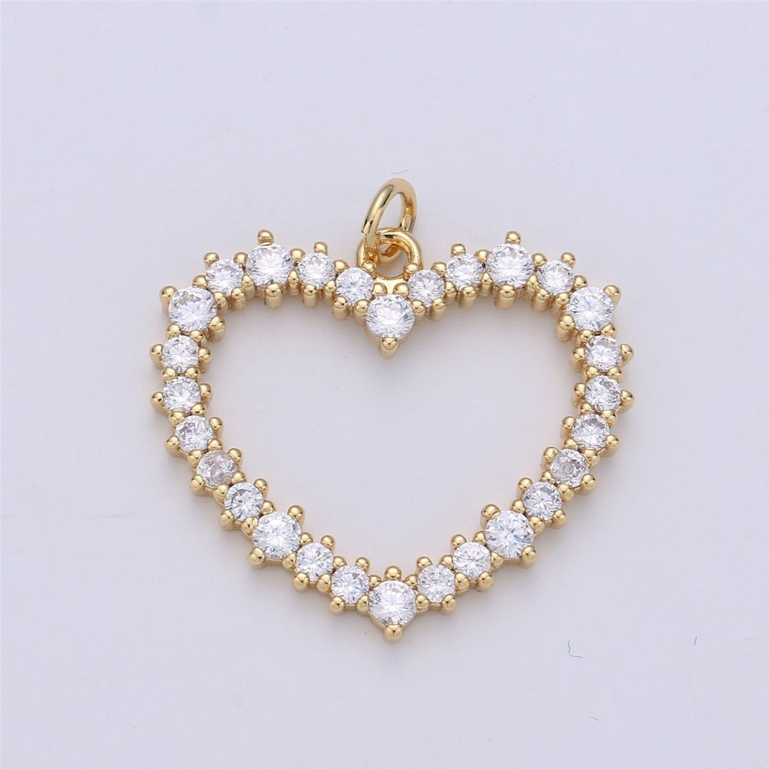 24K Gold Filled Clear CZ Heart Open Charm | C-732