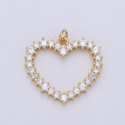 24K Gold Filled Clear CZ Heart Open Charm | C-732