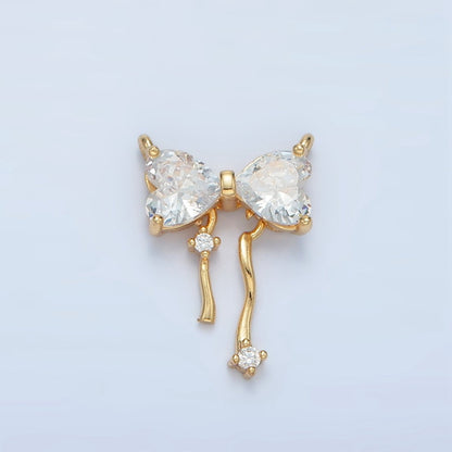 24K Gold Filled Clear CZ Heart Ribbon Bow Connector | F129