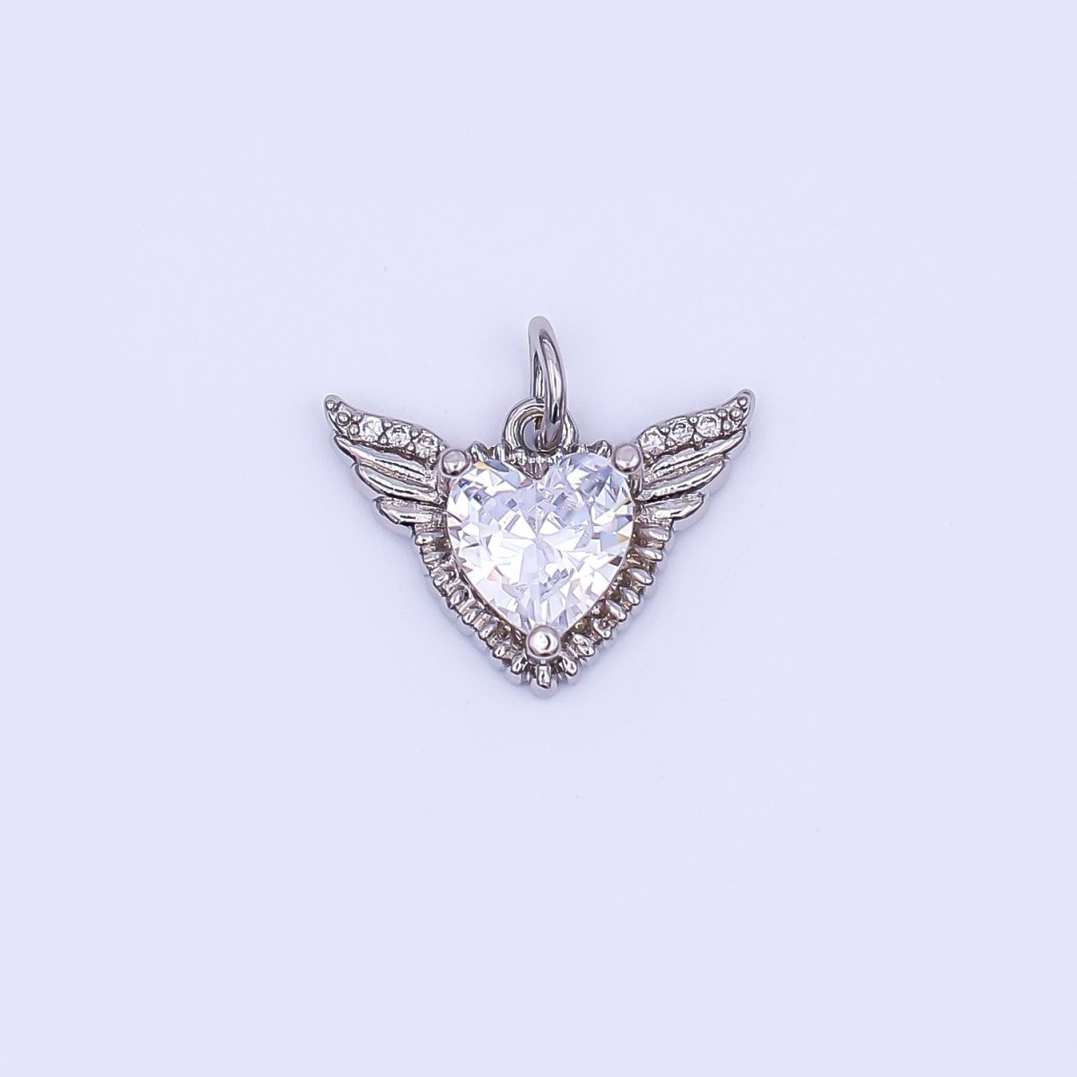24K Gold Filled 12mm Clear CZ Heart Wings Mini Charm in Gold &amp; Silver | AF435