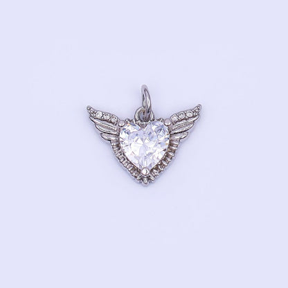 24K Gold Filled 12mm Clear CZ Heart Wings Mini Charm in Gold &amp; Silver | AF435
