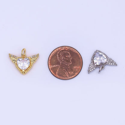 24K Gold Filled 12mm Clear CZ Heart Wings Mini Charm in Gold &amp; Silver | AF435