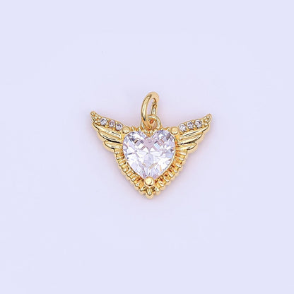 24K Gold Filled 12mm Clear CZ Heart Wings Mini Charm in Gold &amp; Silver | AF435