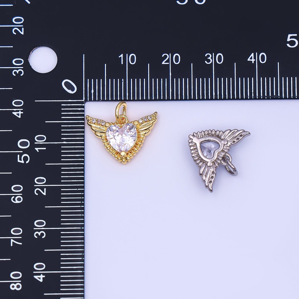24K Gold Filled 12mm Clear CZ Heart Wings Mini Charm in Gold &amp; Silver | AF435