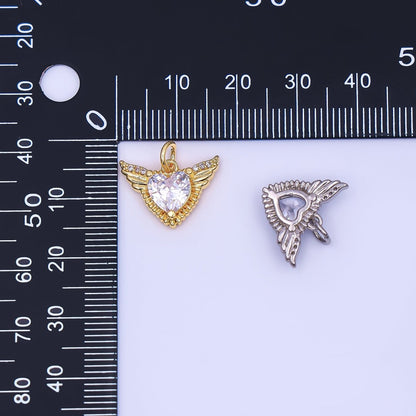 24K Gold Filled 12mm Clear CZ Heart Wings Mini Charm in Gold &amp; Silver | AF435