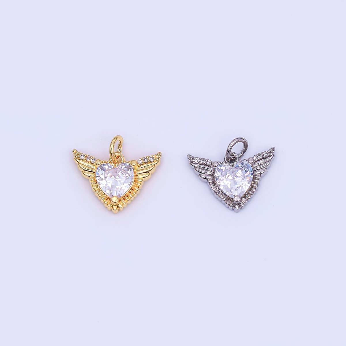 24K Gold Filled 12mm Clear CZ Heart Wings Mini Charm in Gold &amp; Silver | AF435