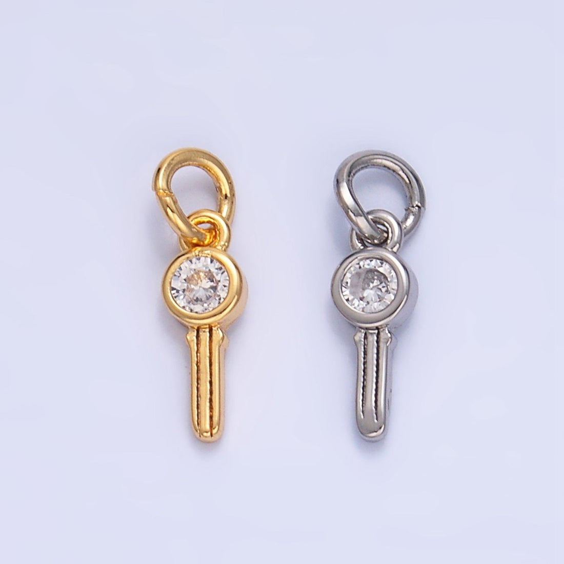 24K Gold Filled Clear CZ Key Mini Charm in Gold &amp; Silver | W104