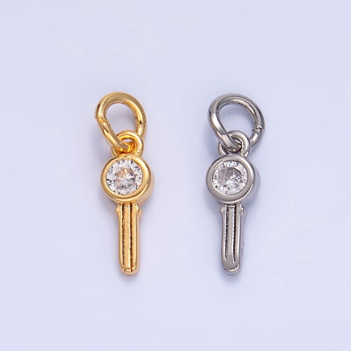 24K Gold Filled Clear CZ Key Mini Charm in Gold &amp; Silver | W104
