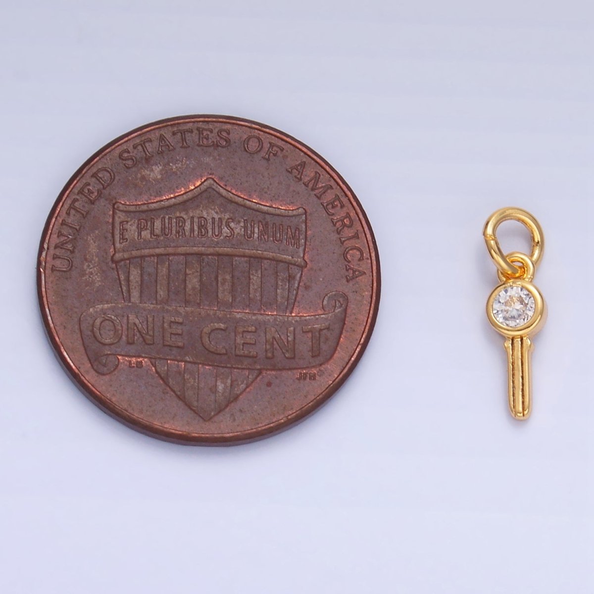 24K Gold Filled Clear CZ Key Mini Charm in Gold &amp; Silver | W104