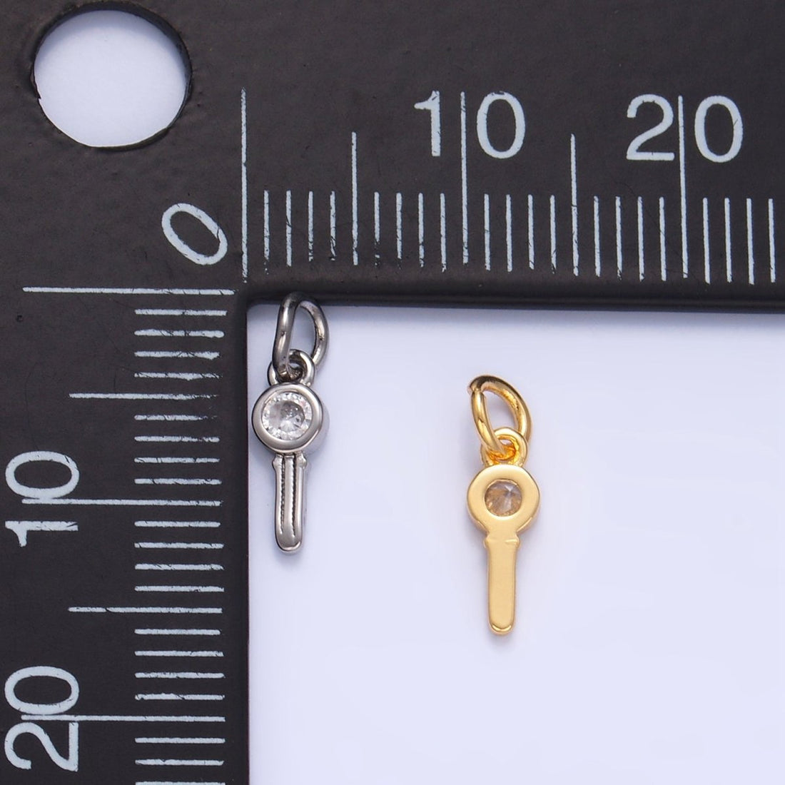 24K Gold Filled Clear CZ Key Mini Charm in Gold &amp; Silver | W104