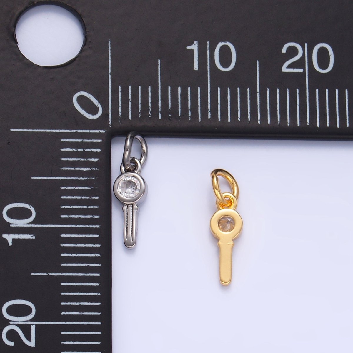 24K Gold Filled Clear CZ Key Mini Charm in Gold &amp; Silver | W104