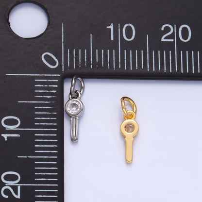 24K Gold Filled Clear CZ Key Mini Charm in Gold &amp; Silver | W104