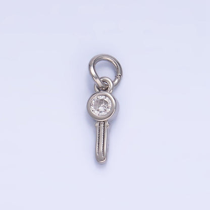 24K Gold Filled Clear CZ Key Mini Charm in Gold &amp; Silver | W104