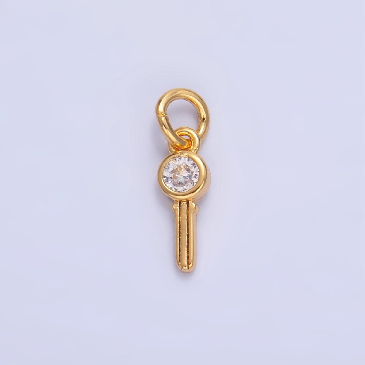 24K Gold Filled Clear CZ Key Mini Charm in Gold &amp; Silver | W104
