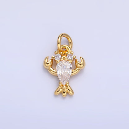 24K Gold Filled 10mm Clear CZ Lobster Crustacean Sea Animal Mini Charm in Gold &amp; Silver | W886